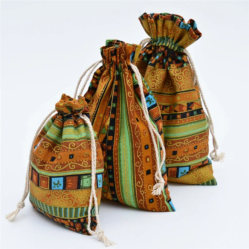 20 stücke Ethnischen Stil Baumwolle Leinen Kordelzug Tasche Tasche Buddhistischen Perlen Lagerung Tasche Schmuck Geldbörse Tasche Kleine Dinge Sortierung Tasche – Detail 4