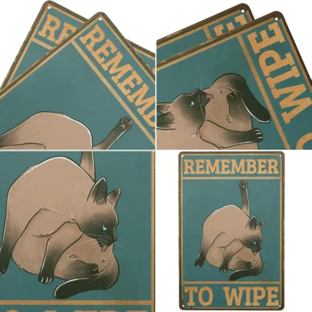 Remember to Wipe Sign Funny Cat Vintage Metal Signs Bathroom Wall Decor Love Cats Wall Art Sign for Toilet Restroom