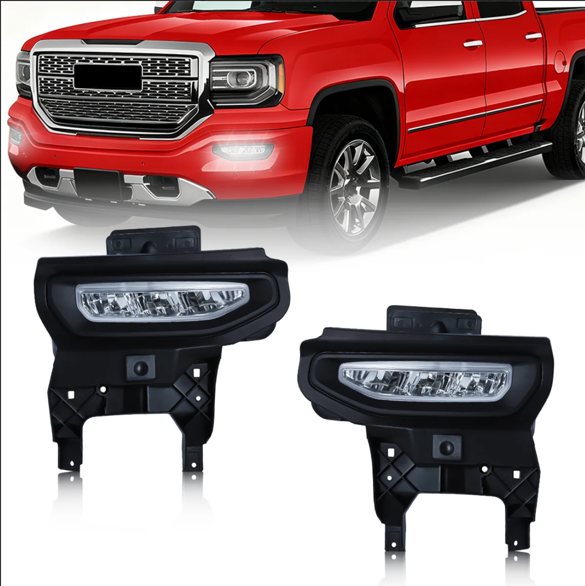 DLAA مصابيح الضباب لجي إم سي سييرا 1500 2016 2017 2018 LED سيارة FDRL النهار تشغيل أضواء ront الوفير المصابيح الأمامية الأبيض أضواء النهار 12 فولت #1