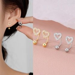 2PCS Fashion Stainless Steel U-shape Earring for Women Mini Crystal Unusual Hollow Heart Stud Earring Cartilage Piercing Jewelry