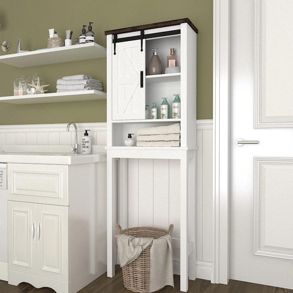 Over The Toilet Storage Cabinet, Farmhouse Above Toilet Storage Cabinet with Adjustable Shelves & Sliding Barn Doors