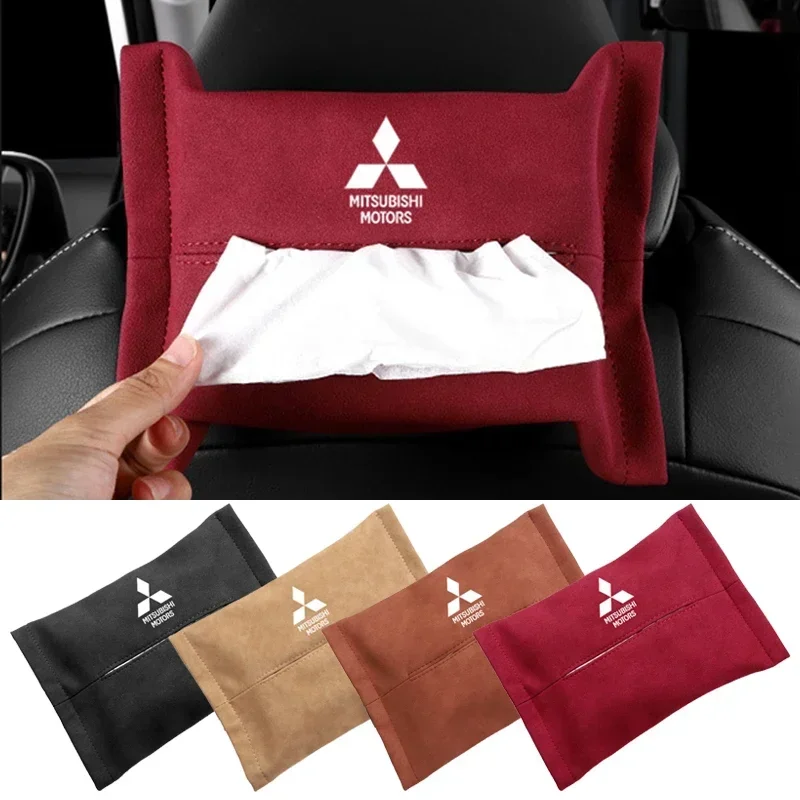 Suede Car Tissue Bag Napkin Paper Storage Box Holder for Mitsubishi Triton ASX EVO Lancer Montero Mirage Pajero Galant L200