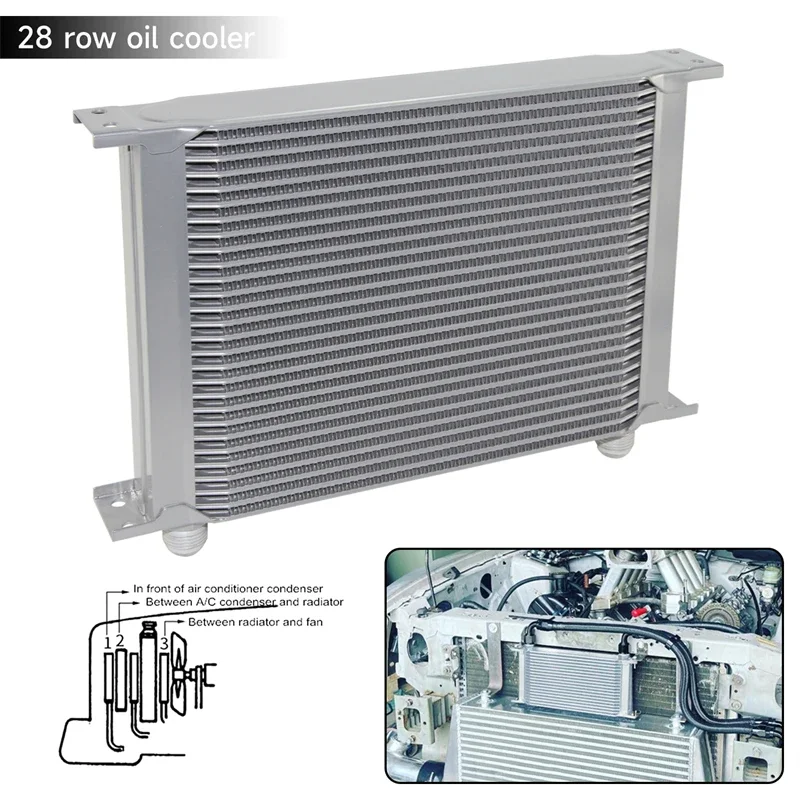 

AN10 Oil Cooler 28 Row Aluminum 248MM 7/8"-14 UNF Universal Engine Transmission MOCAL Style Black/Silver