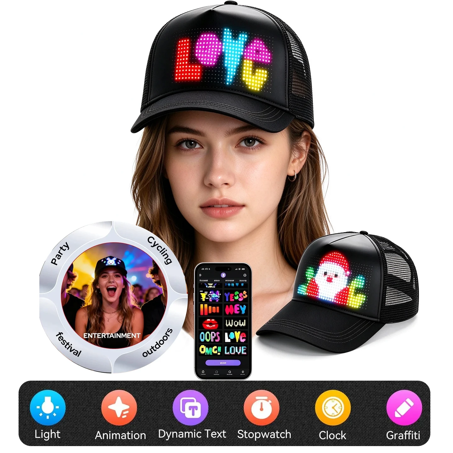 2026 New LED Cap, Multi-Language APP Control DIY Editing Light Up Cool Hat (Text, Music, Image, Drawing) For Men Women