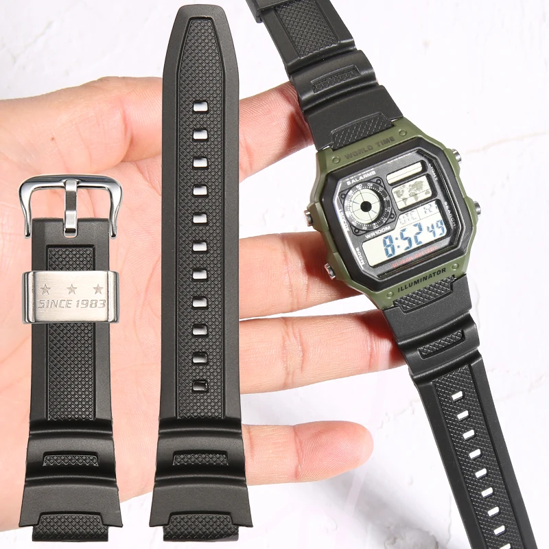 Resin Strap Suitable For Casio W-800H W-735 W-216H W-215 AE1100 AQS810 Men's Watch Accessories Sports Waterproof Rubber Band