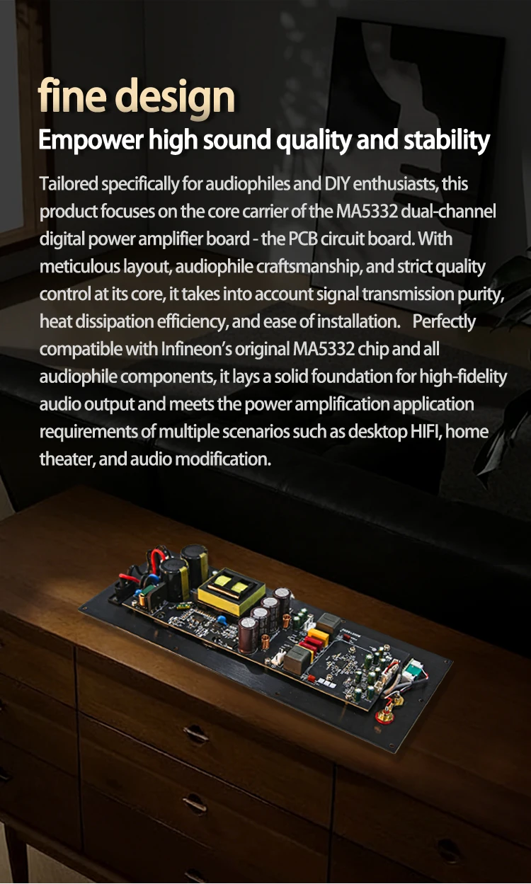 Ysaio Ma5332Ms Pure Power Amplifier Hochleistungs-Digitalverstärkerplatine Hifi Audiophile-Qualität Zweikanalmodul 2X200W – Detail 4