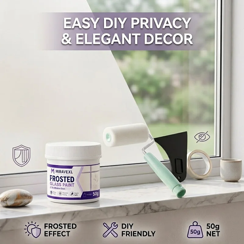 MIRAVEXL Privacy Frosted Glass Paint Set,Waterproof UV Resistant DIY Window Frosting Paint with Tools for Bathroom Glass Door