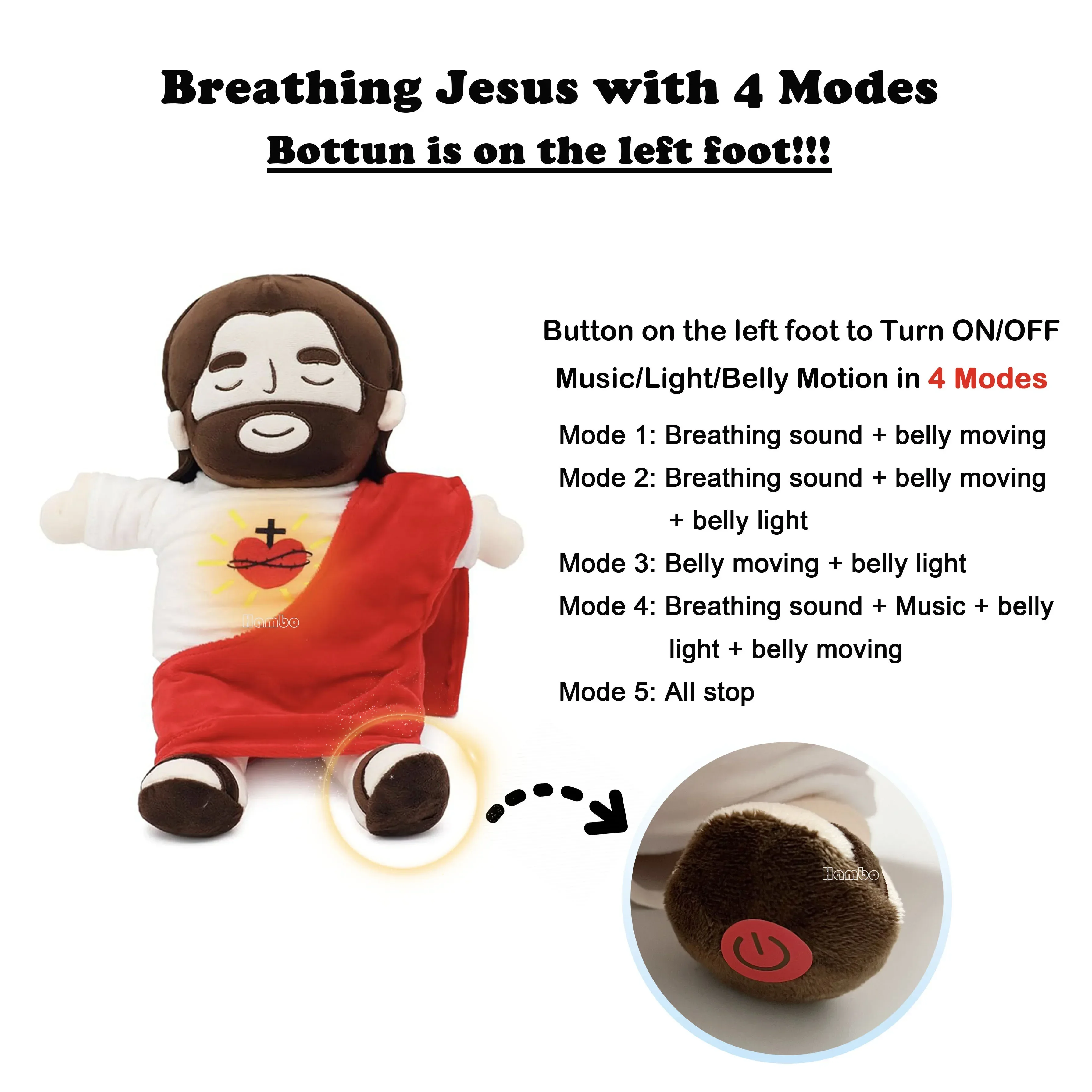 

Breathing Jesus Soothe Plush Toy for Kids Soft Soothing Jesus Plushies Comforting Jesus Heart Toy Easter Christmas Gifts