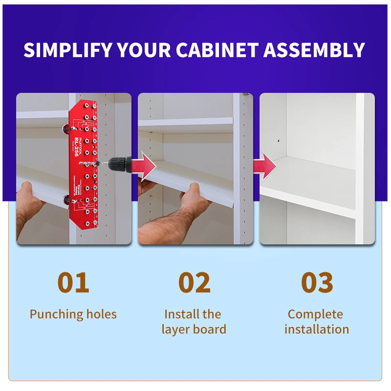 Set di maschere perni per scaffali Guida per trapano perni per scaffali a 11 fori in lega di alluminio per strumenti di installazione per scaffali dell'armadio con custodia