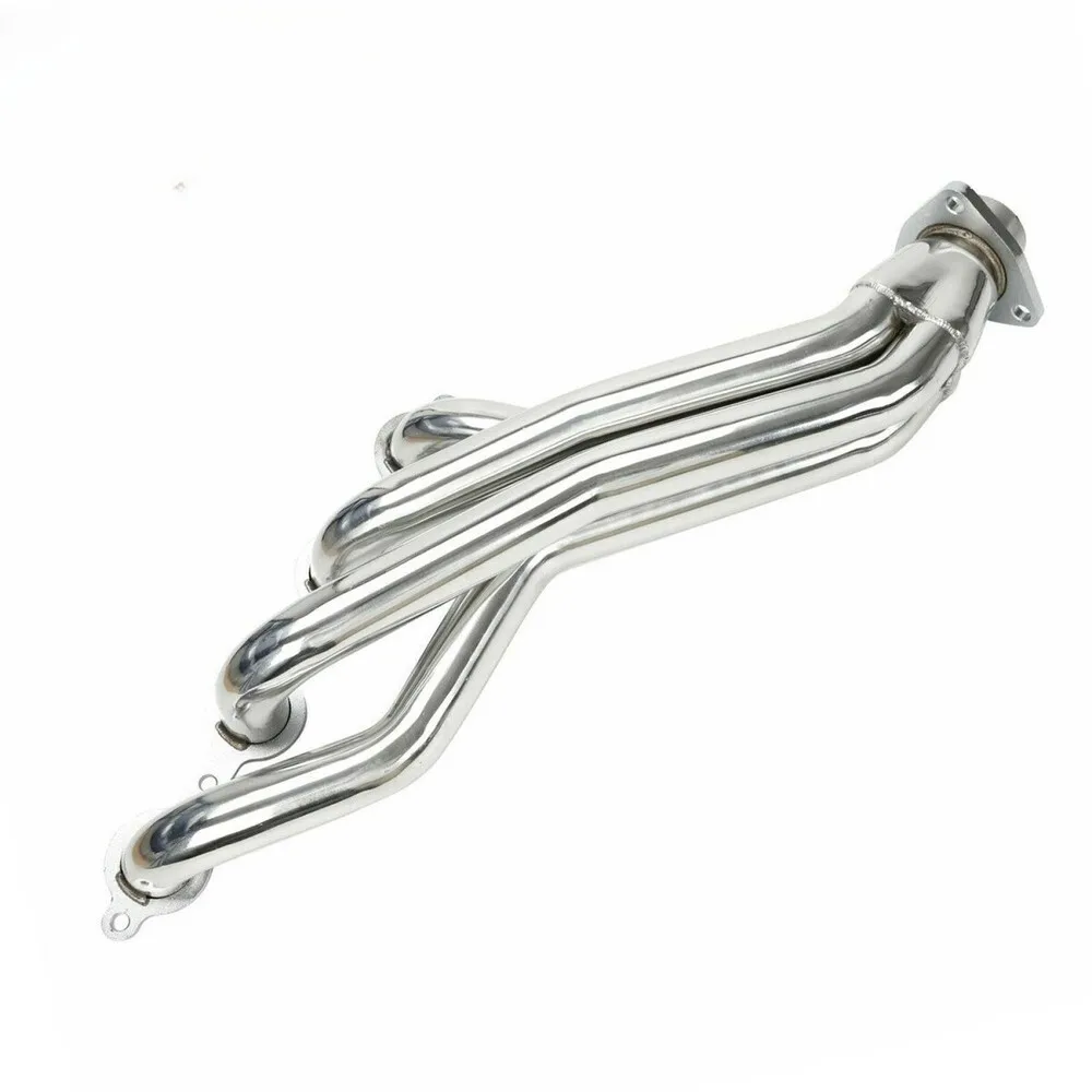 For 2007-2014 Chevy GMC 4.8L 5.3L 6.0L Long Tube Headers with Y Pipe Exhaust Header Silver Stainless Steel 3