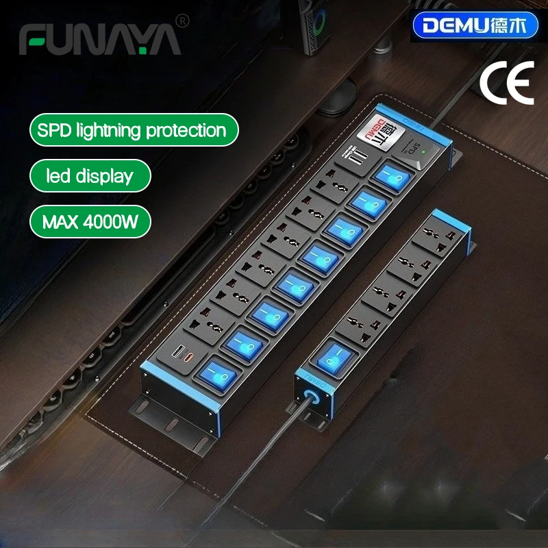 

PDU Wall Power Strip Socket Universal UK AU US EU Multi Plug Lightning Surge Protection Sub Control for Cabinet Gaming Computer