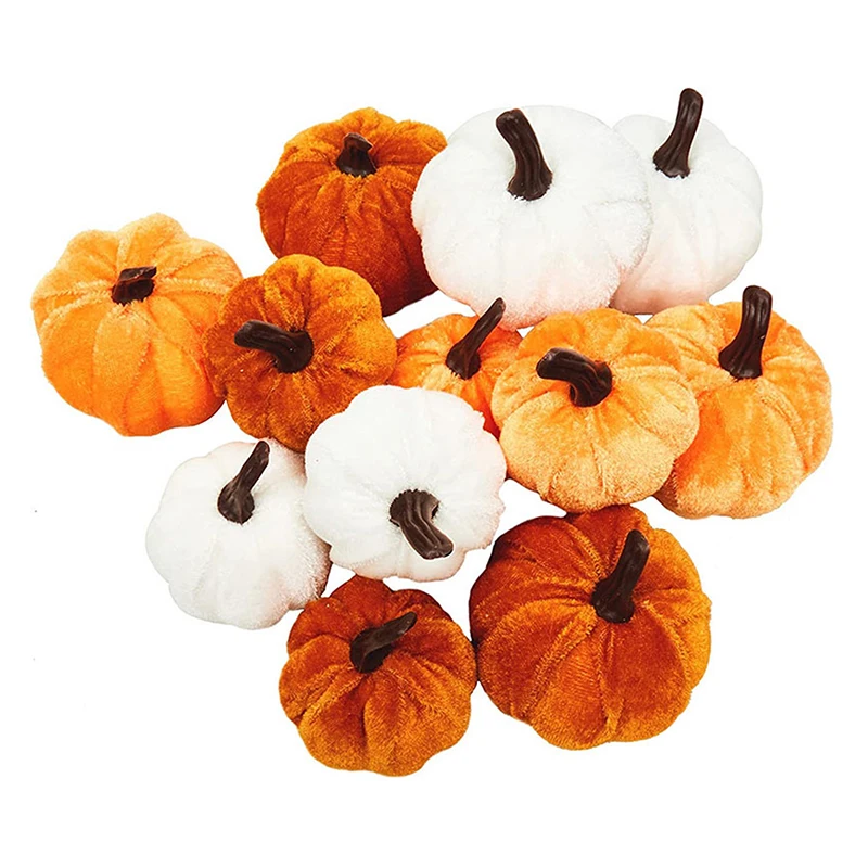 12pcs Artificial Fake Velvet Fabric Pumpkins Simulation Halloween Decoration for Fall Home Farmhouse Harvest Thanksgiving Decor