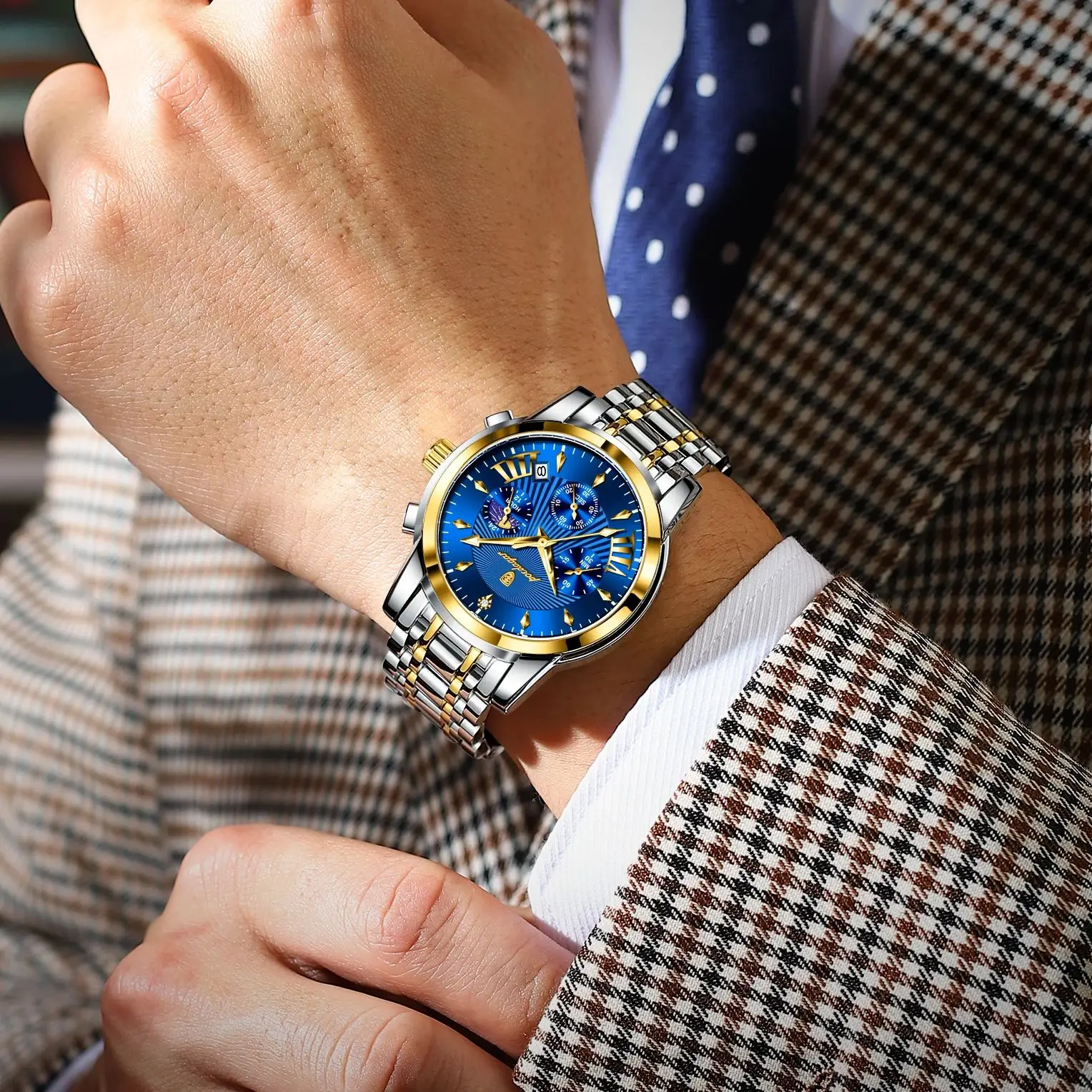 POEDAGAR Luksusowy Męski Zegarek Modny Wodoodporny Świecący Datownik Chronograf Zegarki Męskie Wojskowe Ze Stali Nierdzewnej Kwarcowe Zegarki Męskie