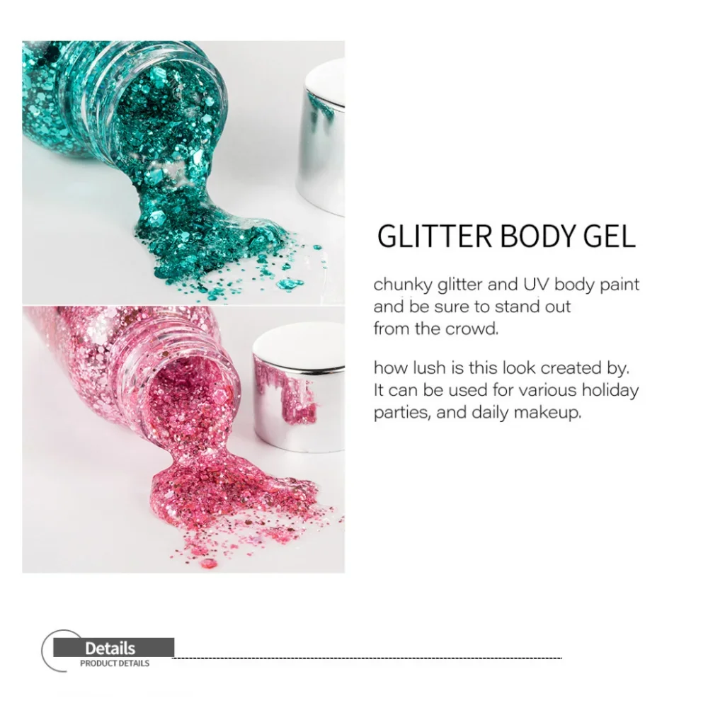 Gel per unghie e capelli con glitter per il corpo multiuso ad alta lucentezza Decorazione viso impermeabile a lunga durata per paillettes festival di feste