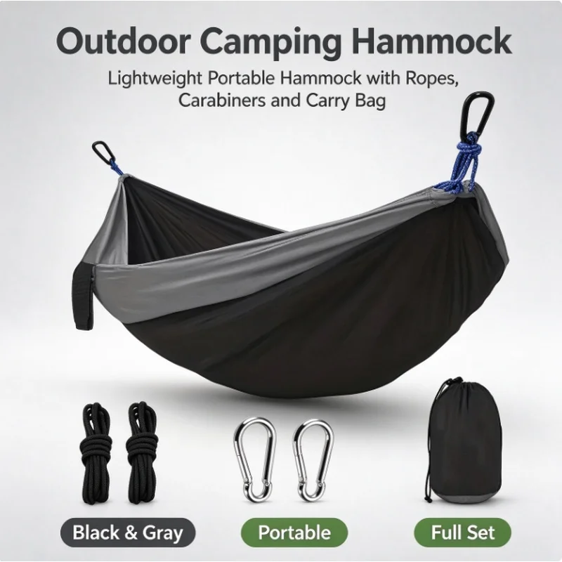 Portable Lightweight Parachute Nylon Camping Hammock, Outdoor Gear for Backpacking Survival Travel, Camping Accessory Christmas