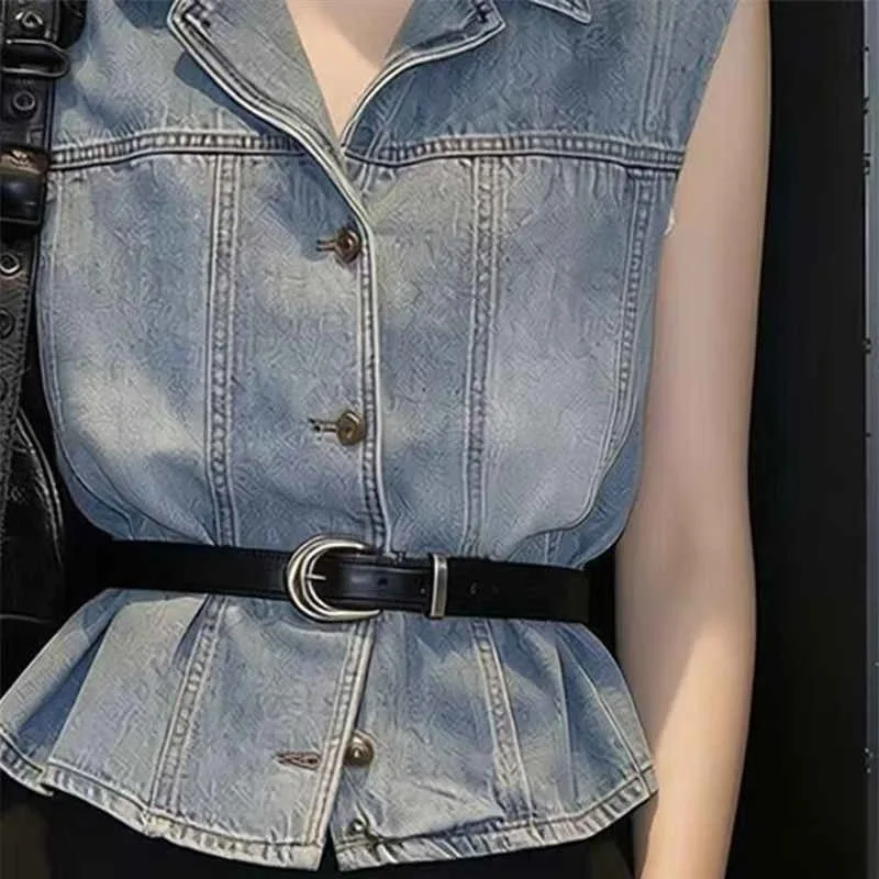 Fashion Denim Vest Coat Women Summer Autumn New Collection Korean  Temperament Sleeveless Camisole Top Denim Shirt Jacket