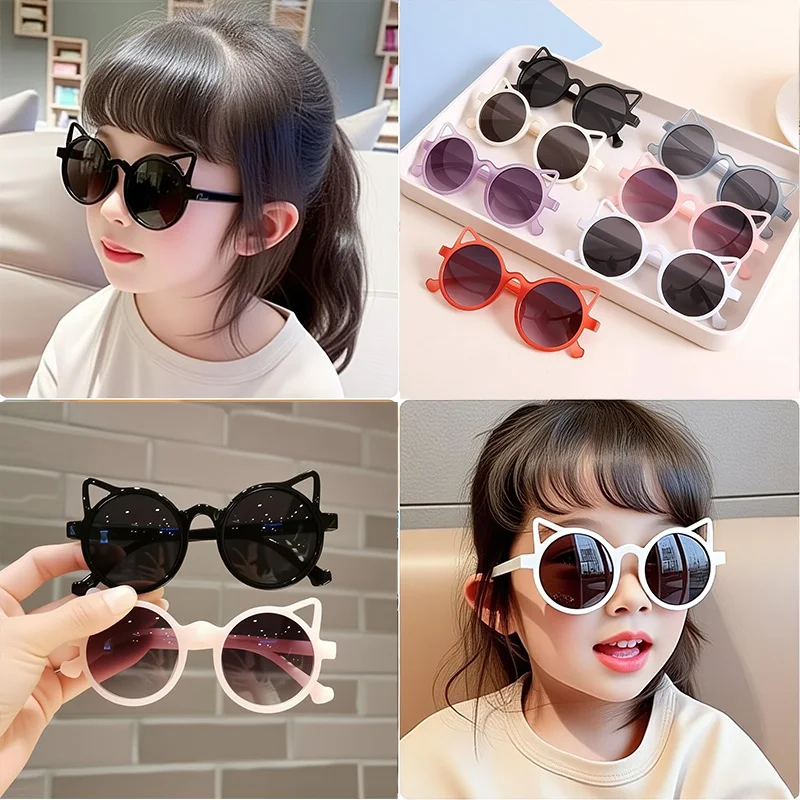 Katzenaugen-Sonnenbrille für Babys, weicher Rahmen, UV400-Schutz, niedliches Tierohr-Design, Strandparty-Essential, Unisex-Sonnenzubehör für Kleinkinder