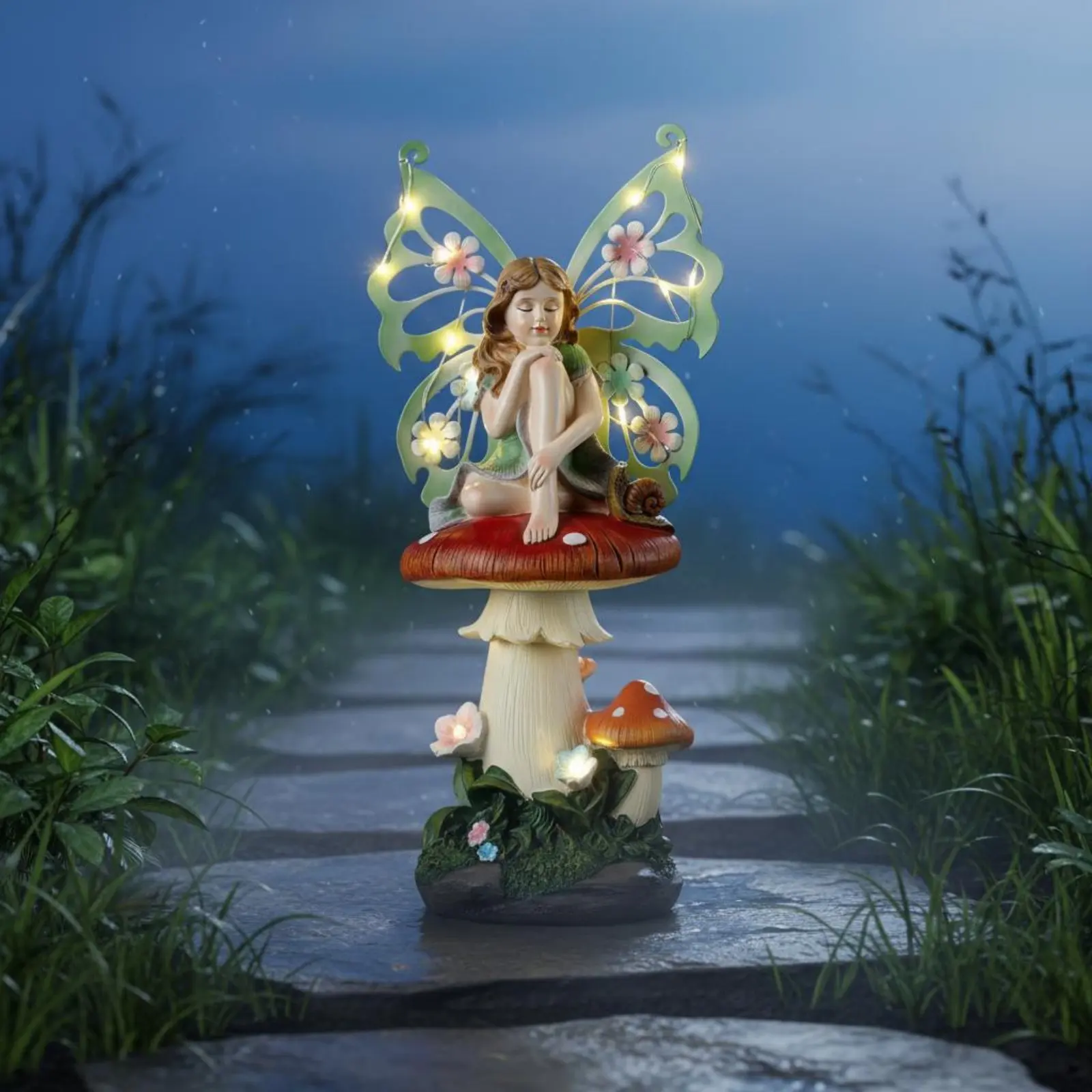 Solar Fairy Statue Whimsical Toadstool Fairy Lamp Solar Toadstool Statue Waterproof Weatherproof for Balcony view 2
