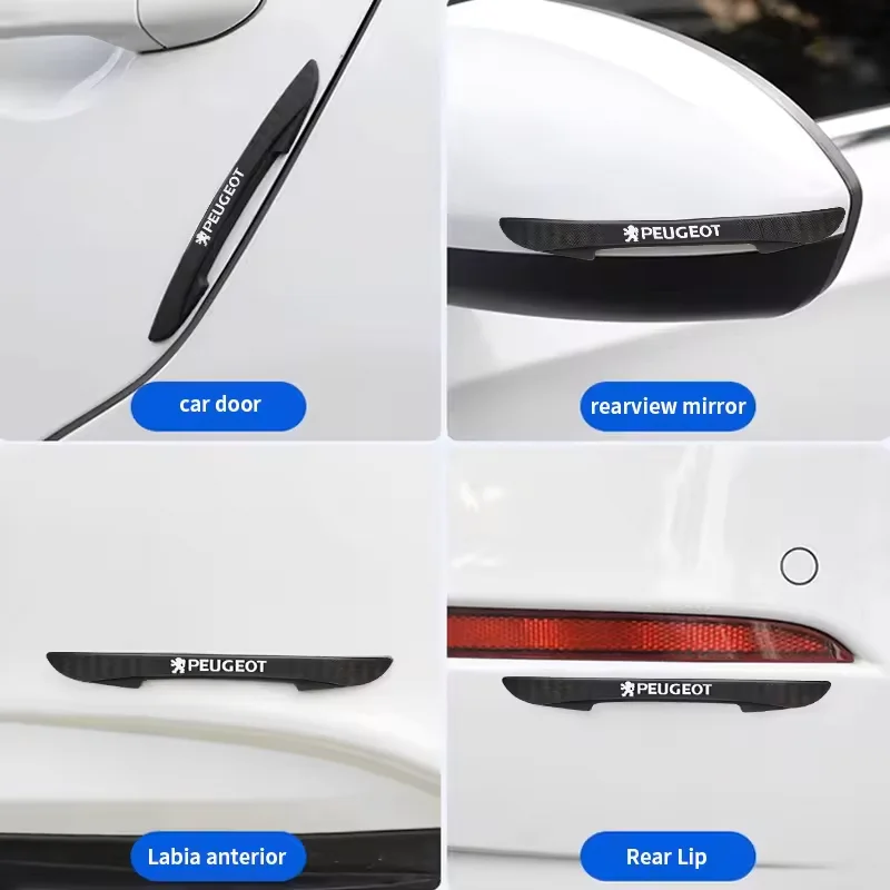 For Peugeot 208 3008 508 607 106 406 407 307 206 8 2008 207 107 Car Logo Anti-Collision Strip Auto Door Bumper Protector 4Pcs view 3