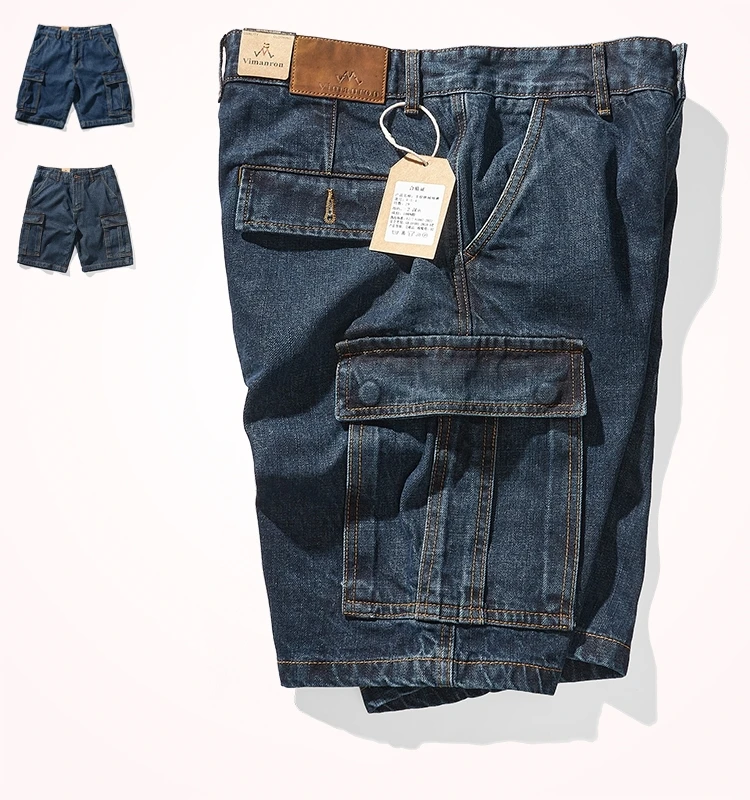 

American Retro Men's Workwear ket Denim orts Summer Waed Loose Casual Outerwear Five-Quarter Pants Straight Leg Fit