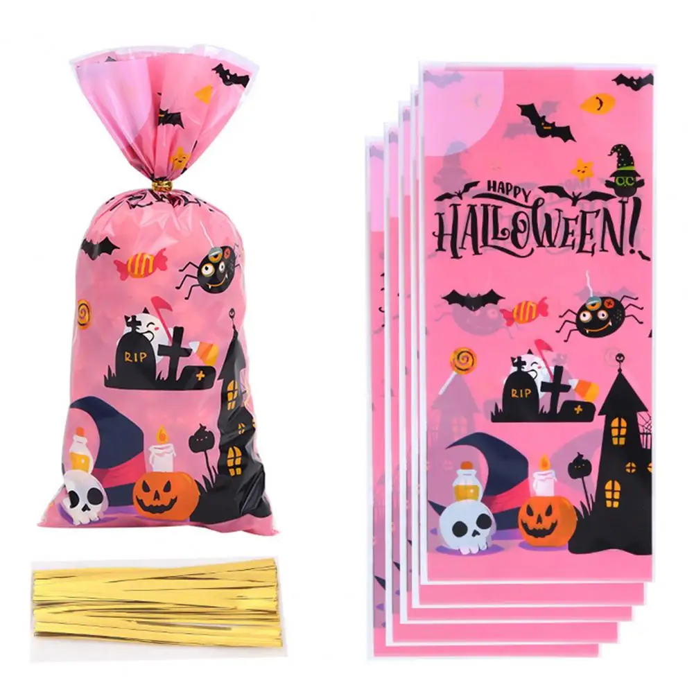 Halloween Candy Bags 100pcs Halloween Treat Bags Exquisite Patterned Goodie Candy Bags for Parties Food-grade Snack for Spooky