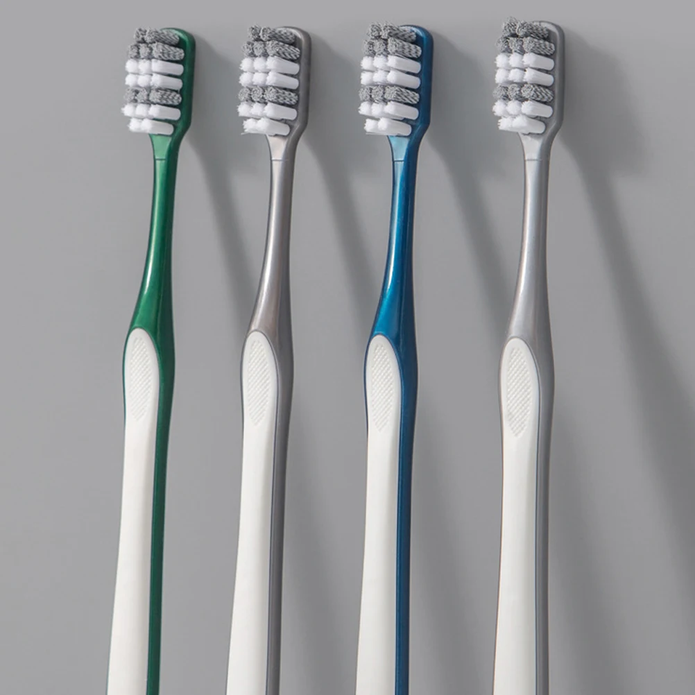 

4 Pcs Hard Bristle Toothbrush for Men Deep Cleaning Travel Manual Large Head Plastic Fine Bristles Oral Hygiene Safe Reusable