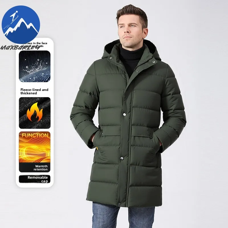 Winter Padded Jacket Fleece Lined Outdoor Commute Cold Resistant Cotton Coat Lightweight Korean Style Windproof Warm Long Parka