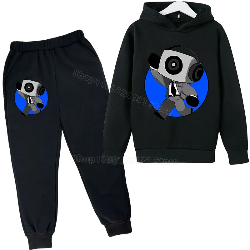 2pcs Skibidi Toilet Sweatshirt Suit for Children Plush Hoodies+pants Trendy Print Hoodie Sweatpants Boys Anime Clothes Set Gift