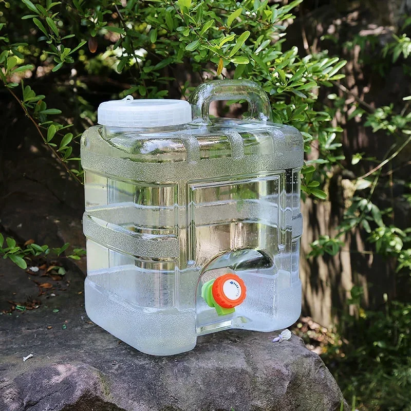 Reusable 28L 10L 15L 20L Long Square Water Tank with Faucet Transparent Water Bottle Outdoor Camping Water Storage Bucket