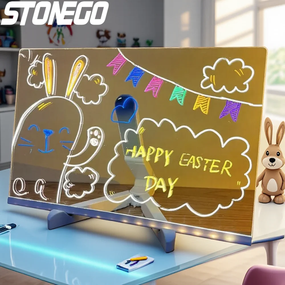 لوحة رسائل أكريليك مع لوحة رسم LED قابلة للمسح للكتابة لعرض الإعلانات لتزيين غرفة النوم تتضمن 7 أقلام