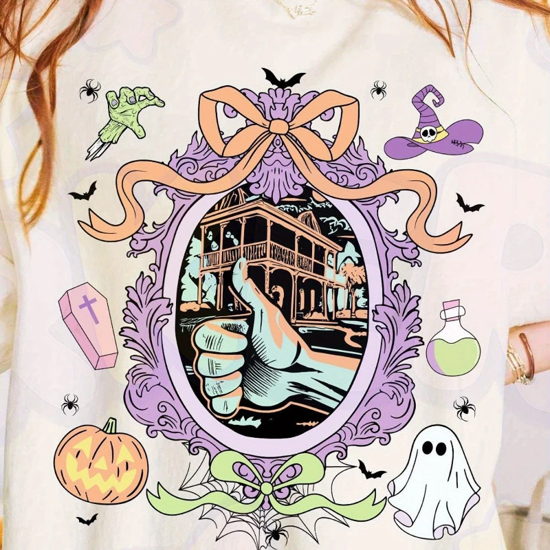 

Женская футболка из чистого хлопка Disney Ghost Ride с узором на Хэллоуин, мужская и женская новая повседневная модная уличная одежда