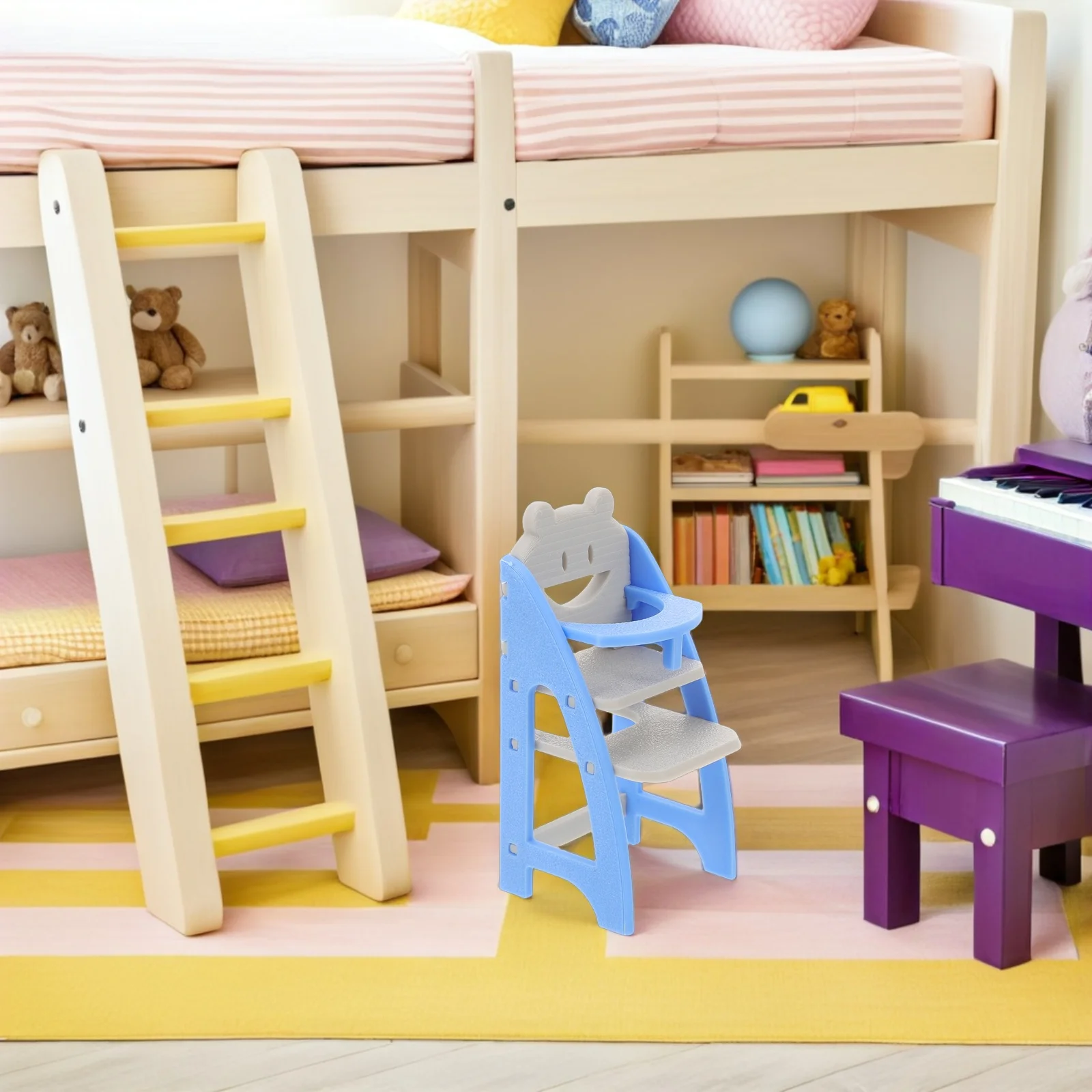 1 pz Seggiolone realistico per bambini Scala 1:12 Sedia per casa delle bambole in miniatura Fai finta di giocare Mobili da pranzo Mini accessorio per mobili