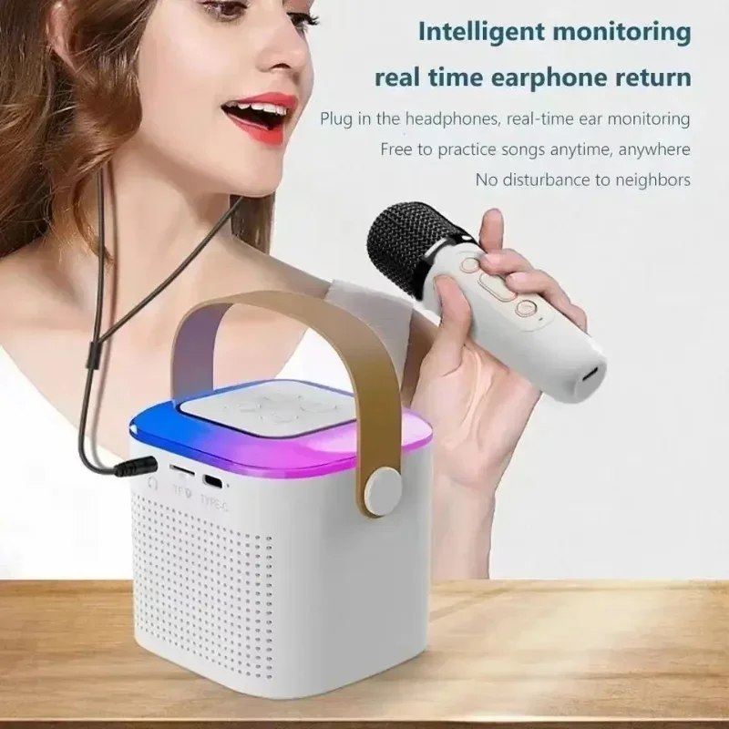 Portable Smart Singing Sound Box Family KTV Inspired with MIC Outdoor Bluetooth Speaker with LED Light for Home Karaoke Audio