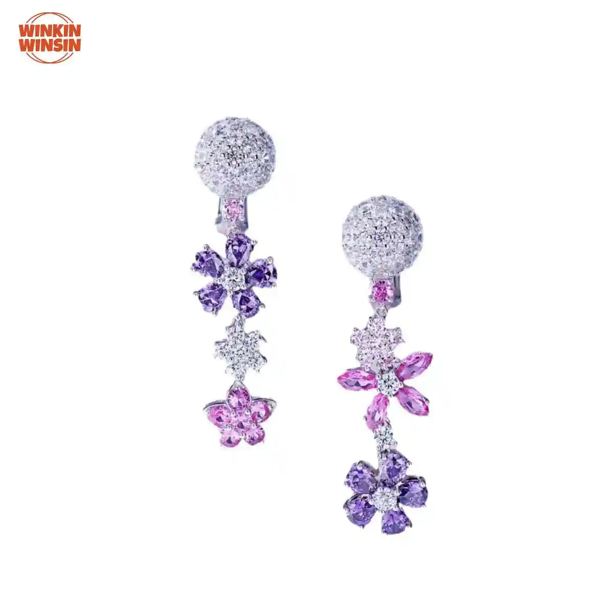 

Winkin Winsin Sterling Silver 925 Sparkling Diamond Midsummer Night's Dream Pink Diamond Flower Full of Diamonds
