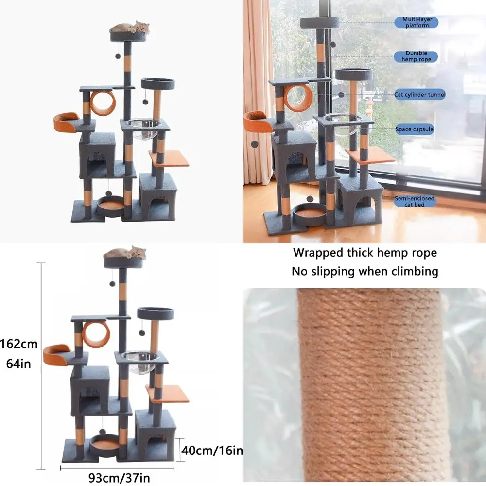 

Высокая деревянная 64-дюймовая многоуровневая башня для кошачьего дерева, среднего размера, в форме замка с окунем
