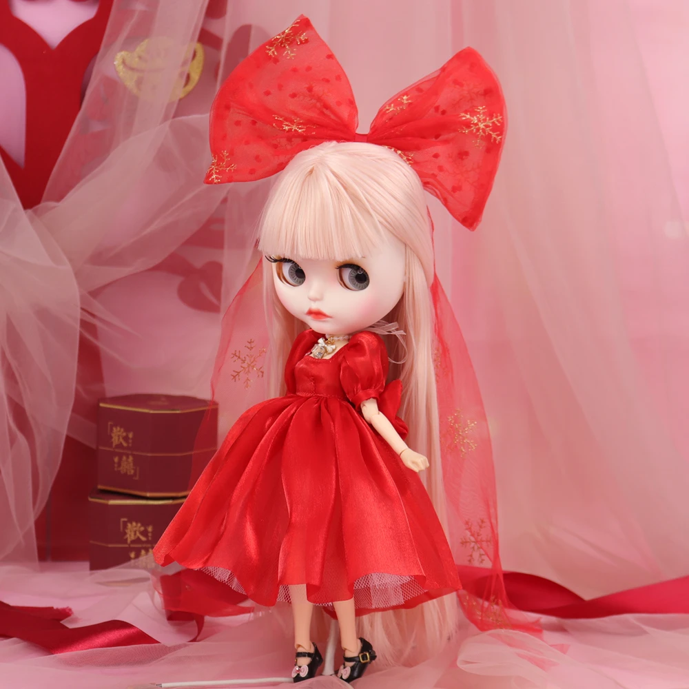 Outfits Für ICY DBS Blyth Puppe Kaninchen Neue Jahr Kleid Rot Hochzeit Kleid Anzug 1/6 BJD Azon S OB24