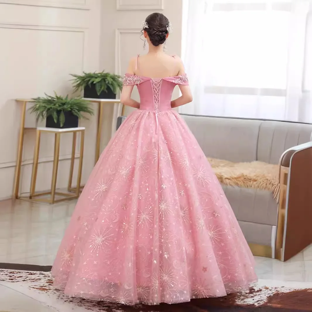 SWS-979#Wine Red Bean Paste Pink 2025 New Party Host Stage Performance Dress Pong Skirt Wedding Dress Wholesale Cheap From China