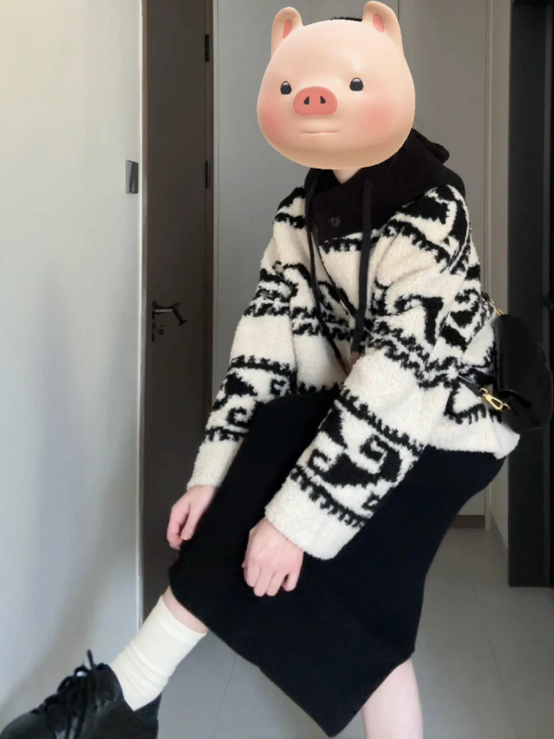 

Retro Unique Beautiful Lamb Fur Jaet And f Skirt Two Piece Set Ele Clete Outfit Spring 2026 Faion Women's Set