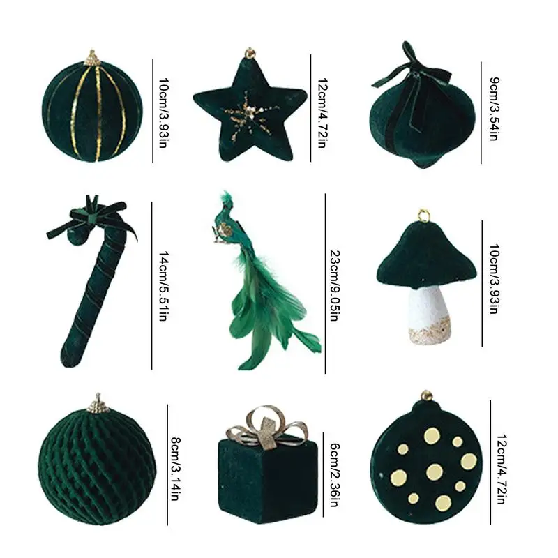 Green Christmas Balls sets flocking Christmas tree Hanging Pendant Shatterproof Decorative Balls home Ornaments