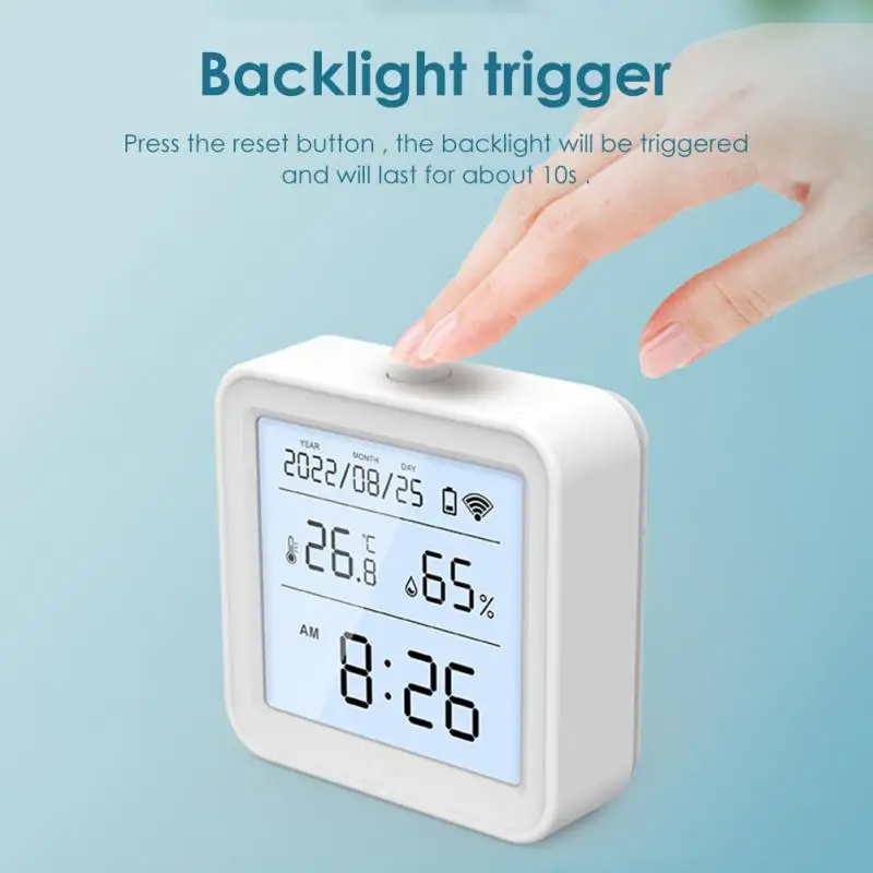 Temperatura E Umidade Sensor De wi-fi Com Tela de Lcd E Luz de Fundo Trabalhar Com Alexa Google Casa Alimentado Por Vida Inteligente