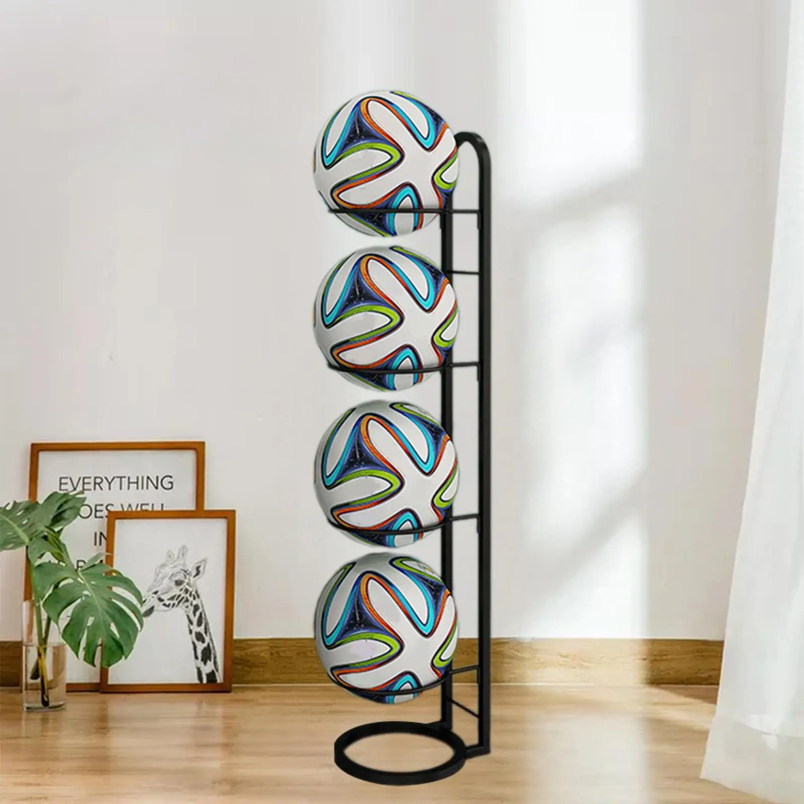 Sport Equipment Organizer Five Tier Basketball Stand Vertical Ball Storage for Living Room Basement