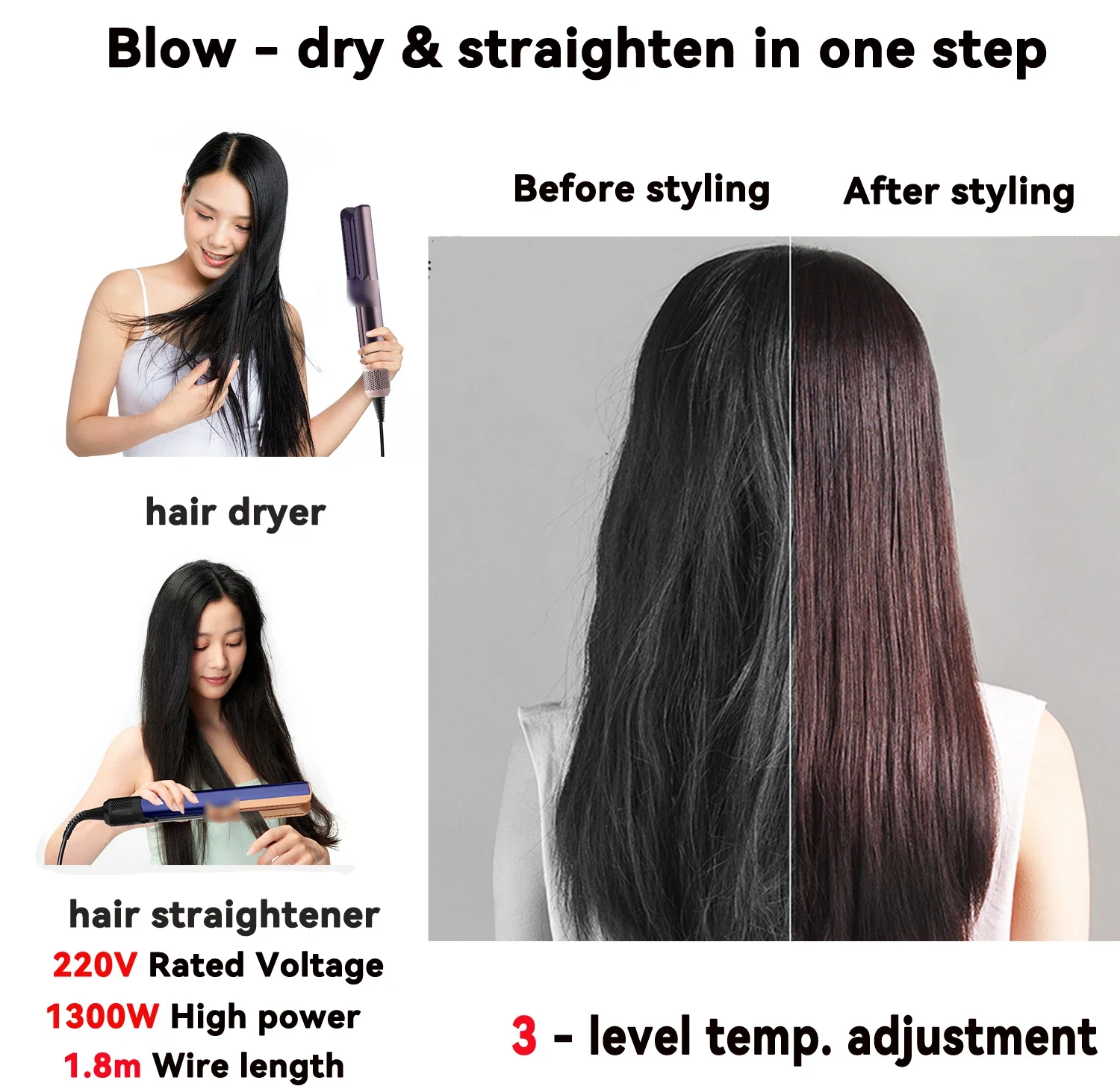 2-in-1 Hair Straightener & Dryer Combo - Smart Controlled Negative Ion Heating Plates, Home Hair Styling Tool,Gift for Women