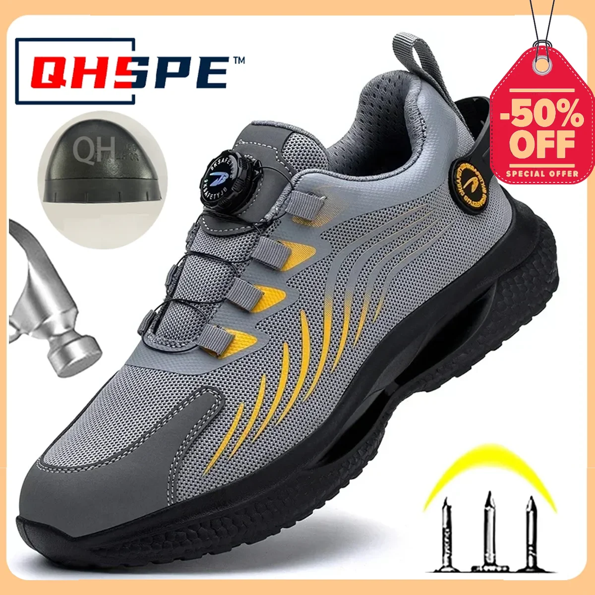 Rotating Button New Safety Shoes Men Anti-smash Anti-puncture Work Shoes Fashion Men Sport Shoes Security Protective Boots Men