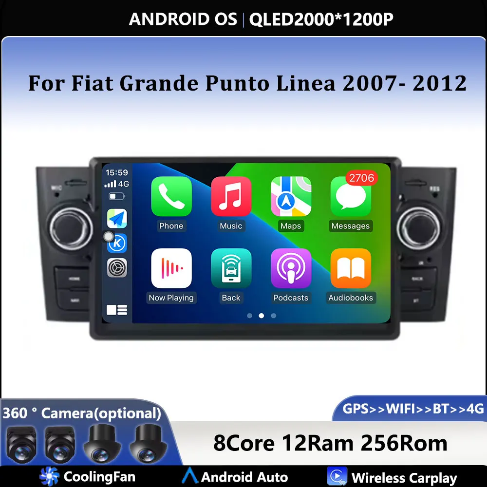 

for Fiat Grande Punto Linea 2007 - 2012 Car Carplay Auto Android Radio Navigation GPS Multimedia Video Player 4G WIFI DSP