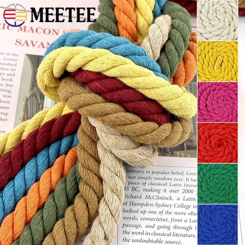 

5Meters 5-20mm Colored Cotton Ropes 3 Shares Twisted Cord for Shoulder Bag Strap Weave Cords Macrame Rope Sewing Accessories