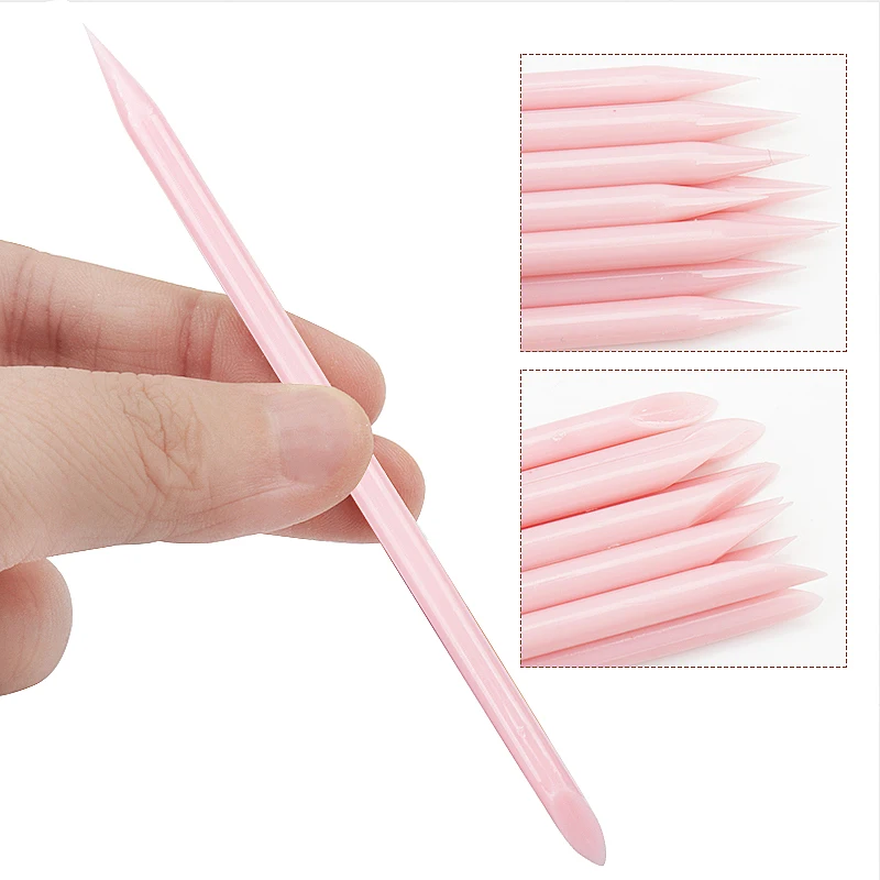 Empujador de cutículas para uñas, palito de plástico rosa para manicura, diseño de uñas, esmalte de Gel, palitos de dibujo, herramientas de maquillaje, 50 piezas