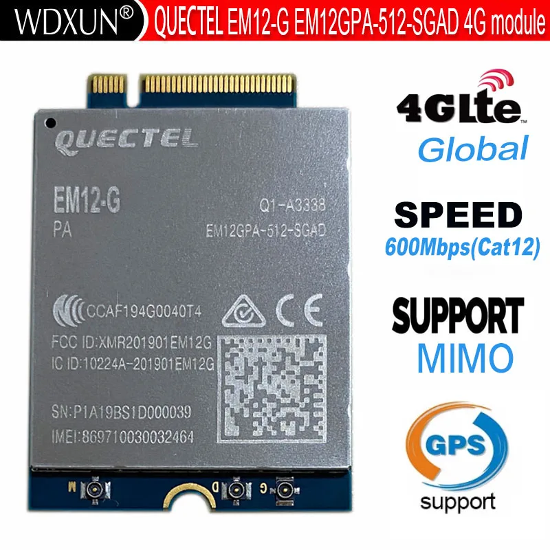 Quectel EM12-G EM12 LTE-A Cat12 M.2 module 600mbps downlink and 150mbps uplink peak data rate EM12GPA-512-MSFT3 module