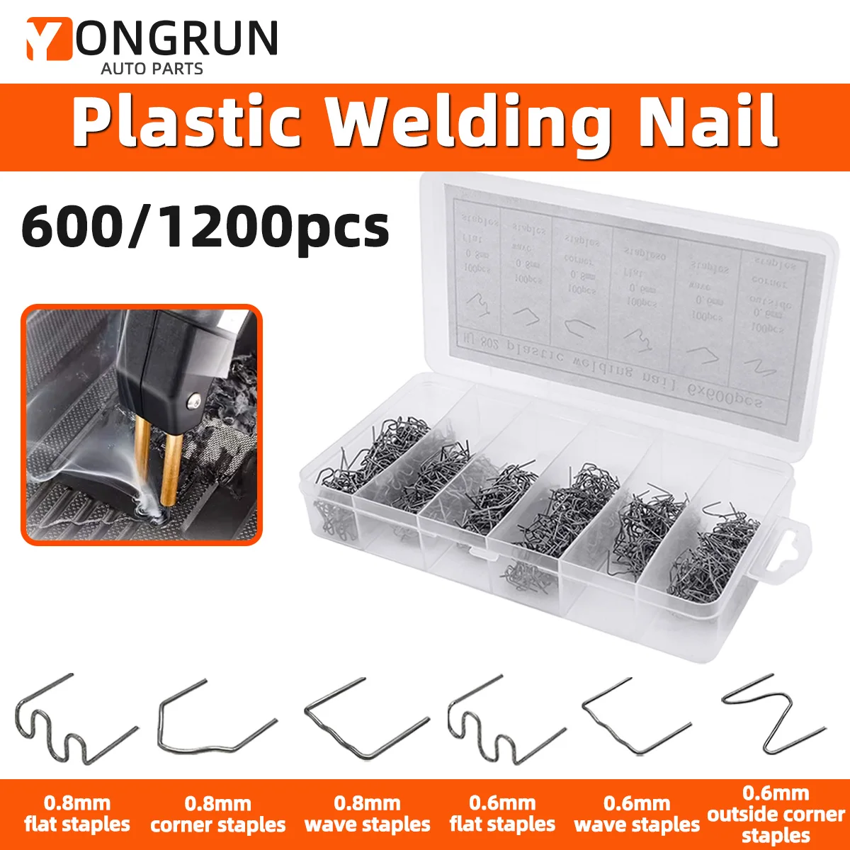 

Yongrun Hot Melt Nail Welding Line Automotive Bumper Repair Kit Plastic Hot Melt Nails for Automotive Bumper Repair 600/1200PCS