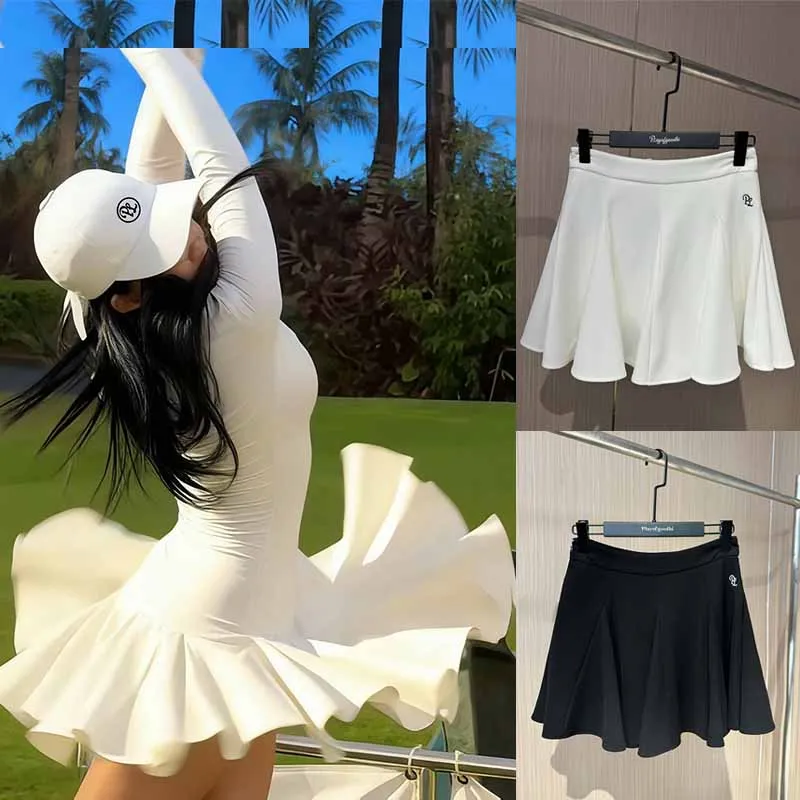 PLA Fashion Blossoming Skirt Golf Clothing for Woman High Waist Tennis Pleats Skirt with Shorts Ruffle A-Lined Culottes XS-XL