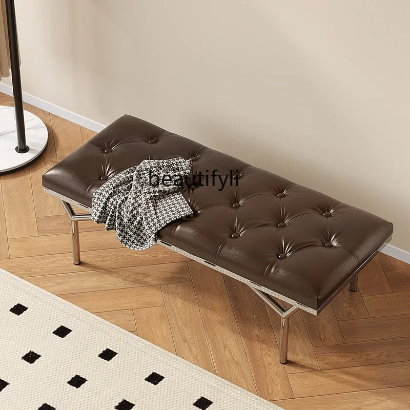 Light Luxury Genuine Leather High-end Shoe Changing Stool Home Long bench Bedroom Bed End Stool Clothing Store Rest Stool